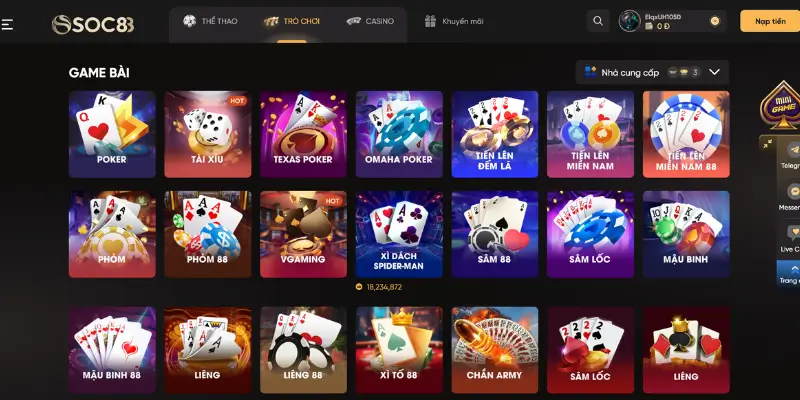 Những thể loại thu hút nhất tại nhà cái SOC88